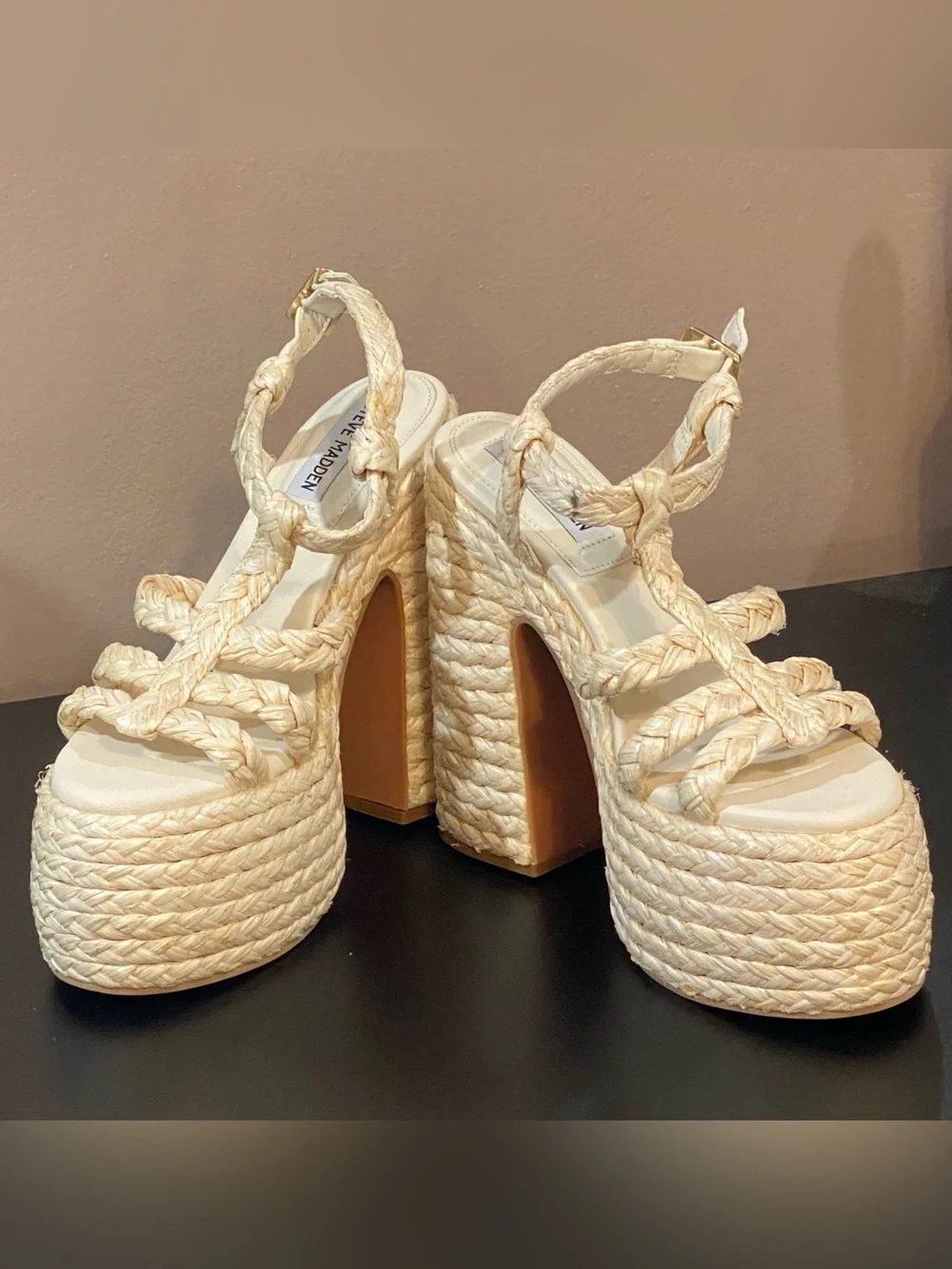 Steve Madden Braided Cream Platform Sandals with Ankle Strap